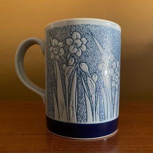 Blue ceramic floral mug